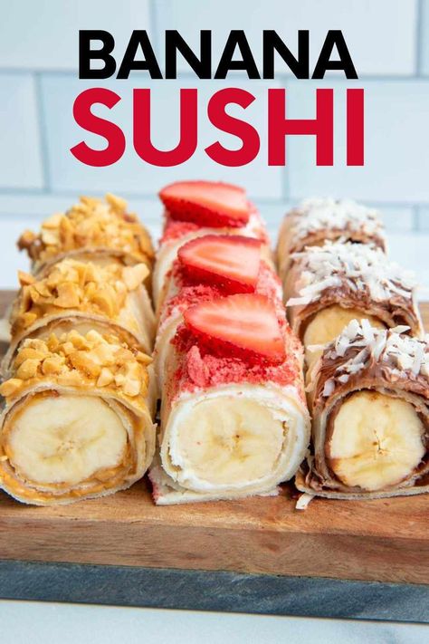 Sushi Recipes, Sushi Dessert, Fruit Sushi, Banana Sushi, Easy Snacks For Kids, Diy Snacks, Snacks To Make, Delicious Snacks Recipes, Summer Snacks