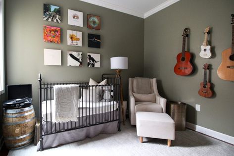 Music Themed Baby Room, Music Nursery Theme, Rockstar Nursery, Music Themed Nursery, Music Themed Rooms, Music Themed Bedroom, Family Room Paint, Family Room Paint Colors, Music Nursery