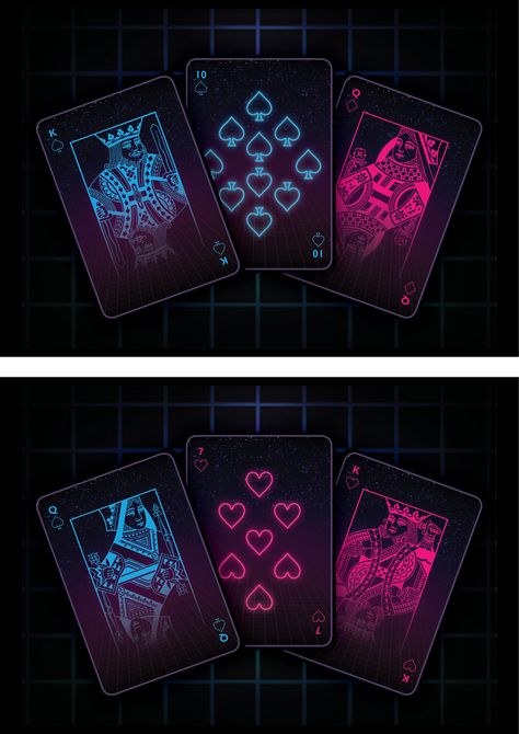 The Neon Forever Retro Style Playing Cards Deck (KS) - Playing Card Plethora - PlayingCardForum.com - A Discourse For Playing Cards Cool Card Decks, Play Cards Design, Neon Playing Cards, エルメス Apple Watch, Playing Card Design, Cool Playing Cards, Play Card, Game Card Design, Playing Cards Art