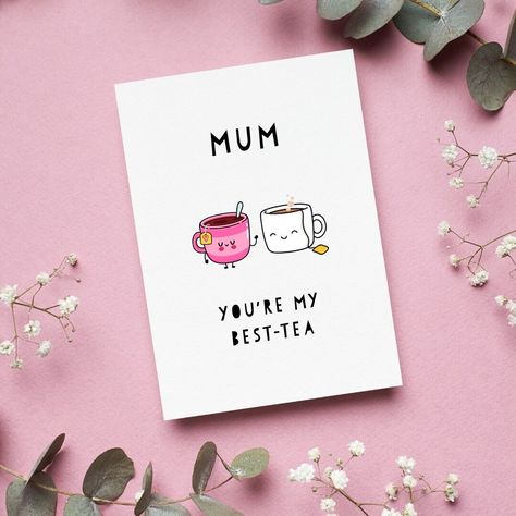 This is a personalised Mother's Day card with the 2 cute tea cup images and the words 'Best-tea' underneath. These cards make the perfect Mother's Day or birthday card. Details: Inkjet printed onto premium white 300 GSM luxury hammered textured card Size of front side of card: 14.8cm x 10.5cm Blank issue for your own message White envelope All cards are packed in a hard-backed ‘Do not bend’ envelope. Please give details if you wish for the word 'Mum' to be changed at the top, if not the wording 'Mum' will be used. Please also note that colours can vary due to different screens and phones. Happy Birthday Mummy Cards Handmade, Birthday Card Mum Handmade, Drawing For Mother's Birthday, Cute Bday Cards For Mom, Mum Bday Cards, Mothers Birthday Card Ideas, Cute Cards For Mom, Mum Birthday Cards Handmade, Mum Birthday Card Ideas