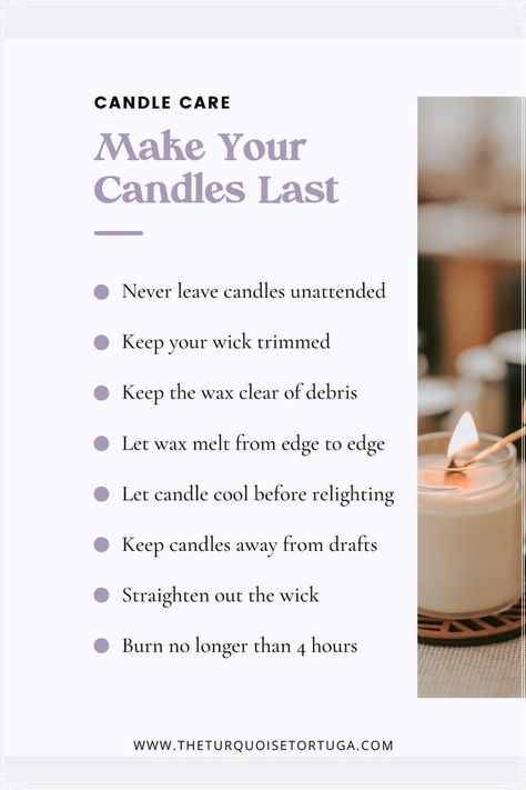 Small Business Candles l Pretty Candles l We want you to have the BEST experience with your new candle. These candle care tips are here to keep you safe and give your candle the longest life ever! Discover unique candles, pretty candles, candles aesthetic, candle decor, candle holder, and soy candles. Our candles are the perfect addition to your home decor! Find more info at www.theturquoisetortuga.com Candle Scent Combinations, Soy Candle Facts, Candles Pretty, Make Soy Candles, Candle Making Studio, Candle Science, Candle Board, Pretty Candles, Homemade Soy Candles