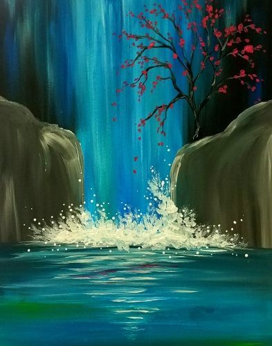 Lagoon Drawing, Lagoon Painting, Pizza Factory, Waterfall Painting, Easy Landscape Paintings, Abstract Wall Art Painting, Waterfall Paintings, Easy Acrylic Painting, Acrilic Paintings
