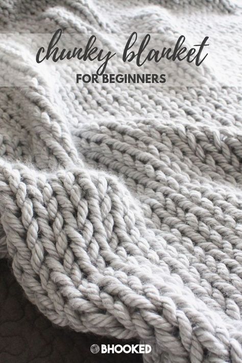 Quick and easy chunky knit blanket. Click through for the free pattern and beginner friendly tutorial! #BHooked #Knitting #FreeKnittingPattern Chunky Knit Blanket Pattern, Easy Blanket Knitting Patterns, Diy Knit Blanket, Chunky Knit Blanket Diy, Giant Knit Blanket, Knitting Patterns Free Blanket, Chunky Crochet Blanket, Beginner Knitting Patterns, Start Knitting