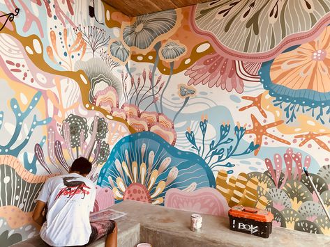 Coral Reef Wall Mural, Wall Mural Illustration, Coral Reef Wall Art, Abstract Ocean Mural, Coral Abstract Art, Ocean Inspired Paintings, Abstract Coral Reef Painting, Coral Reef Mural, Ocean Mural Painting