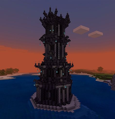 Tower Builds Minecraft, Minecraft Black Stone Builds, Minecraft Houses Blackstone, Black Stone Minecraft Builds, Nether Tower Minecraft, Minecraft Deep Slate Tower, Blackstone Tower Minecraft, Dark Builds Minecraft, Evil Tower Minecraft