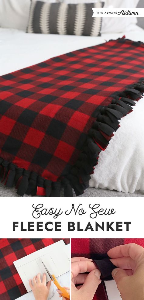 No sew fleece blankets are so easy to make! Pair two of your favorite fleece prints or solids into a cuddly blanket that makes a great DIY gift. Learn four different ways to make these blankets. Making Fleece Blankets No Sew, Rag Tie Blanket No Sew Fleece, Diy Blanket Fleece No Sew, Making Fleece Blankets, How Much Fleece For A Tie Blanket, Rag Blanket Diy How To Make, No Sew Projects Diy, Fleece No Sew Blanket, How To Make A No Sew Fleece Blanket