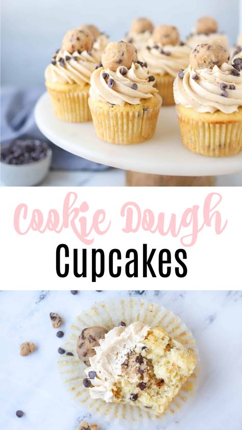 Cupcake Recipes Cookie Dough, Vanilla Cupcakes Ideas, Cookies And Cream Cupcake Filling, Vanilla Cupcakes With Cookie Dough Frosting, Cupcakes Different Flavors, Fun Vanilla Cupcakes, Choc Chip Cookie Dough Cupcakes, Chocolate Covered Pretzel Cupcakes, Vanilla Cupcakes With Cookie Dough Icing