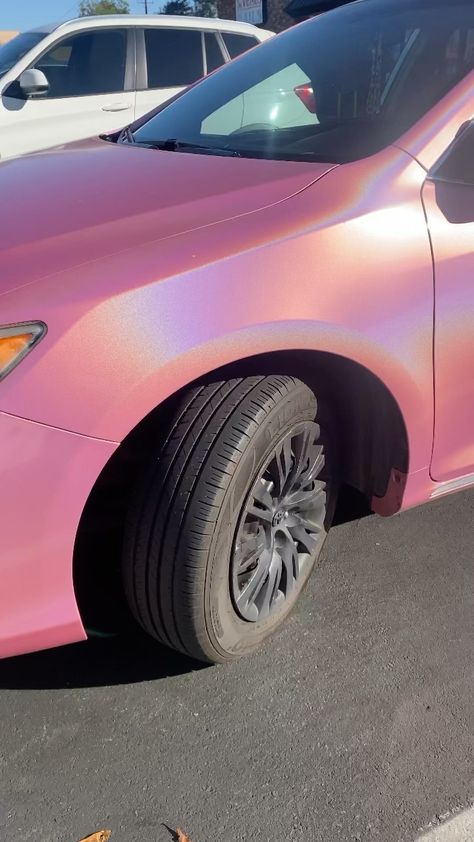 Sparkly Car Wrap, Pink Glitter Car Wrap, Pink Chrome Car Wrap, Cool Car Wrap Colors, Iridescent Car Wrap, Car Wrap Colors, Wraps For Cars, Hello Kitty Car Accessories, Holographic Car