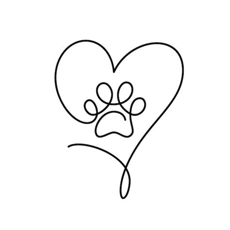 Cat or dog paw with big heart in continu... | Premium Vector #Freepik #vector #paw-logo #dog-logo #paw #cat-foot Paw Illustration Dog, Paw Print Line Drawing, Simple Paw Print Tattoo Outline, Dog Art Tattoo, One Line Paw Print, Heart And Dog Paw Tattoo, Paw Tattoo Simple, Me And My Dog Tattoo, Paw And Heart Tattoo