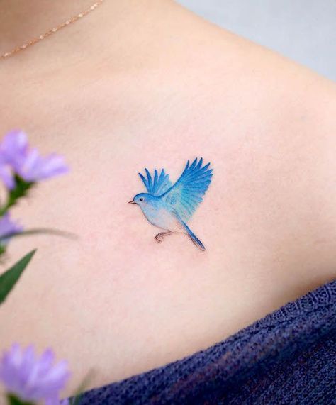 Fine Line Bird Tattoo Small, Watercolor Dandelion Tattoo, Two Birds Tattoo, Simple Bird Tattoo, Little Bird Tattoos, Tiny Bird Tattoos, Bluebird Tattoo, Bird Tattoos For Women, Vogel Tattoo
