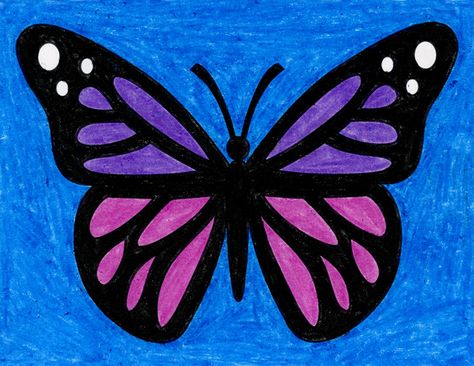 How to Draw a Butterfly · Art Projects for Kids Butterfly Painting Easy, Butterfly Drawing Outline, Easy Butterfly Drawing, Butterfly Art Drawing, Art Papillon, Butterfly Tutorial, Mushroom Drawing, Butterfly Coloring Page, Simple Butterfly