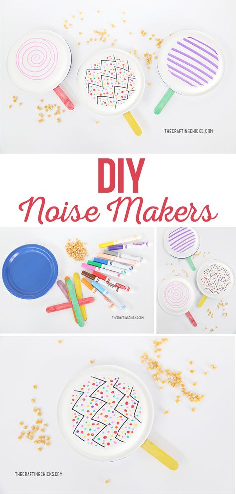 DIY Noise Makers are a great way to ring in the New Year. This quick and easy kids' craft is fun and the perfect addition to our Noon Year's Eve Kids Party. Made with supplies you most likely have on hand. Pandas, Amigurumi Patterns, Noise Maker Craft For Preschool, New Years Classroom Decorations, Diy Noise Makers, Noise Maker Craft, News Years Crafts For Kids, New Years With Kids, New Year's Eve Crafts