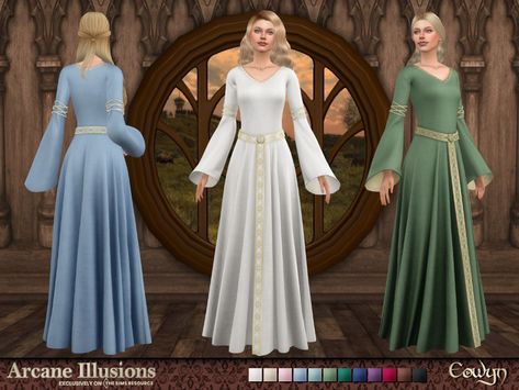 Sims 4 Tudor, Eowyn Dress, Sims Historical, Sims Royal, Medieval Fantasy Dress, Merida Dress, Carol Dress, Los Sims 4 Mods, Sims 4 Mod