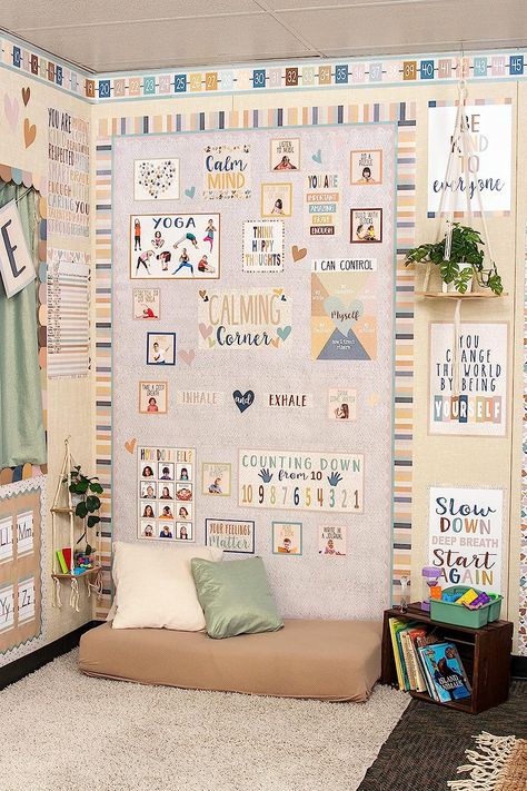 Pastel Preschool Classroom Decor, Counseling Classroom Decor, Everyone Is Welcome Classroom Decor, Pastel Preschool Classroom, Elementary Counselor Office Decor, Everyone Is Welcome Classroom Theme, Classroom Photo Wall, Counselor Office Decorating Ideas, Chic Classroom Decor