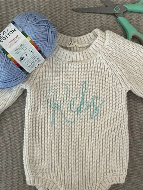 Diy Name Knit Sweater, Embroidered Name Sweater Diy, Crochet Name Sweater Diy, Crochet Name On Sweater Diy, Name On Sweater Diy, Diy Personalized Sweater, Diy Name Embroidery Sweater, Embroidering Names On Clothes, Diy Hand Embroidered Sweater