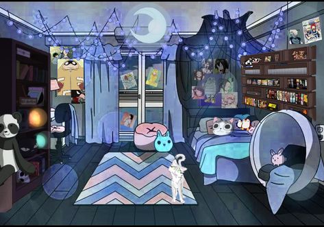 Bedrooms In Anime, Mha Dorm Room Ideas, Cartoon Bedroom Drawing, Anime Bedroom Art, Anime Room Drawing, Dorm Drawing, Mha Dorm Room Oc Ideas, Room Anime Background, Mha Dorm Room