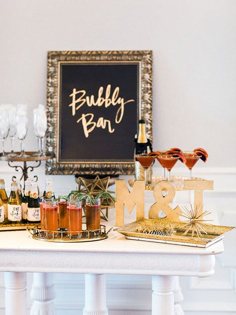 New Years bridal shower inspiration | Photo by Megan Robinson  | Leslie Dawn Events | Read more -  http://www.100layercake.com/blog/?p=84017 Fun Engagement Party, Mojito Bar, Bubbly Bar, Bridal Shower Inspiration, Vintage Bridal Shower, Champagne Bar, Champagne Party, Mimosa Bar, Shower Inspiration