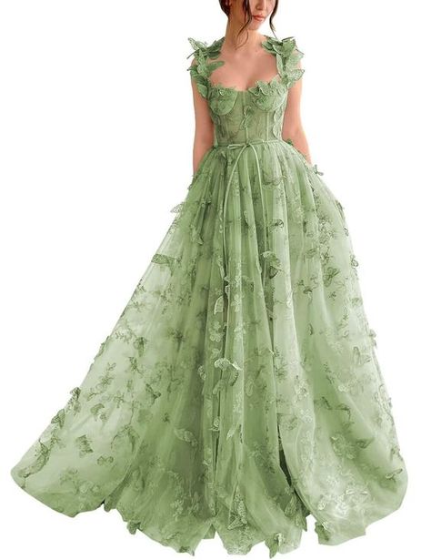 Prom Dress With Butterflies, Gowns For Graduation, Gown Evening Dresses, Plus Size Ball Gown, Green Ball Gown, Green Wedding Dresses, Corset Dress Prom, Theme Dress, Prom Dress Inspiration