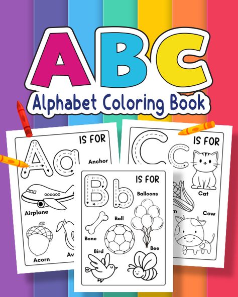 Looking for hours of coloring fun? Toddler Coloring Book offers positive and engaging coloring activities, practices fundamental skills, enhances letter, helps broaden vocabulary, stimulates creativity, promotes relaxation, helps improve fine motor skills and eye-hand coordination, and so much more. Perfect for ages 2+ ~ Toddlers, Preschool, Kindergarten, and Up Large images of upper and lower case alphabet letters A - Z 26 words and fun images to color representing each alphabet letter ~ ha Abc Coloring Book, Kids Busy Book, Preschool Activity Books, Toddler Coloring Book, Abc Coloring, Dinosaur Coloring Pages, Kids Coloring Books, Alphabet Coloring, Tracing Letters