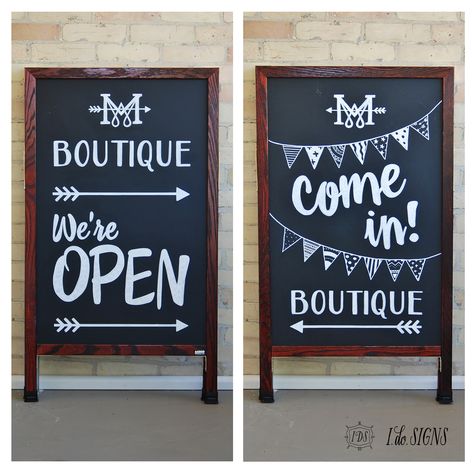 Custom business a-frame sandwich board sign. Homemade Picture Frames, Sandwich Board Sign, Sandwich Board Signs, Homemade Pictures, Sidewalk Signs, Custom Bar Signs, Rustic Chalkboard, Chalkboard Decor, Sandwich Board