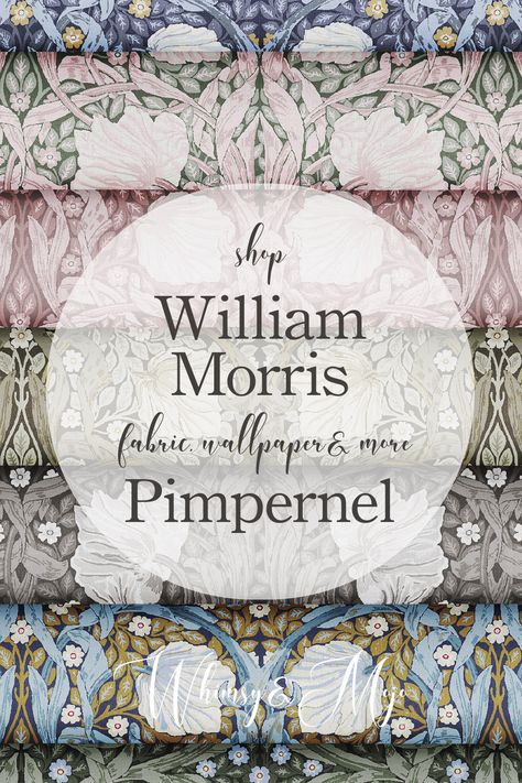 William Morris Pimpernel wallpaper and fabric French Country Floral Wallpaper, Morris Wallpaper Pimpernel, Pure Pimpernel Wallpaper, Floral Wallpaper In Bedroom, Wallpaper On One Wall Living Room, William Morris Inspired Bedroom, French Country Bathroom Wallpaper, William Morris Wallpaper Panelling, Vintage Floral Fabric Pattern