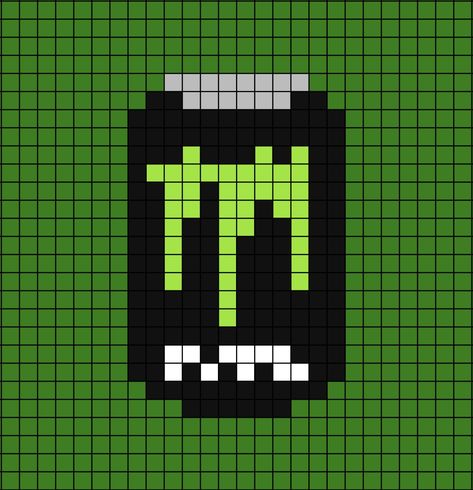 A small pixel art template of the Monster Energy soda drink aluminium can. Monster Can Pixel Art, Peeler Bead Ideas Minecraft, Soda Pixel Art, Gaming Perler Beads, Small Perler Beads Patterns, Pixel Art Inspiration, Scene Pixel Art, Marvel Perler Beads, Gothic Pixel Art