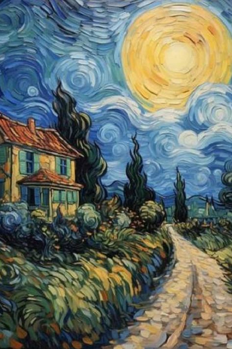 Stary Night Painting, Lukisan Van Gogh, Van Gogh Coloring, Famous Landscape Paintings, Optical Illusion Paintings, Van Gogh Drawings, Overly Sensitive, Famous Art Paintings, Van Gogh Pinturas