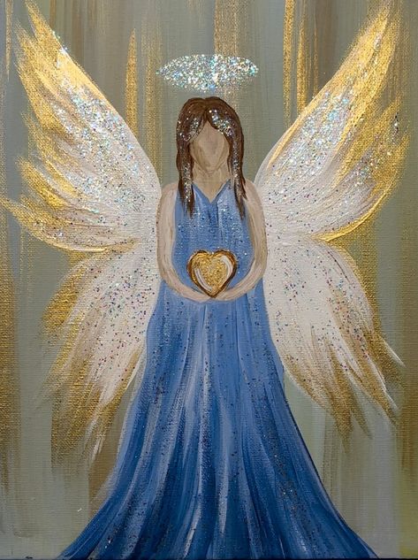 Paint Angels Canvas, Angels Acrylic Paintings, Whimsical Angel Paintings, Angel Artwork Painting, Angel Canvas Painting Easy, Easy Angel Paintings On Canvas, Angel Acrylic Painting For Beginners, Christmas Angel Painting Easy, Acrylic Painting Angel