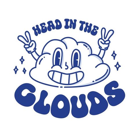 Happy cloud retro illustration with typo... | Premium Vector #Freepik #vector Retro Cloud Illustration, Cartoon Graphic Design Illustration, Cloud Logo Design Ideas, Food Illustrations Vector, Retro Food Illustration, Retro Cartoon Poster, Cloud Mascot, Clouds Graphic Design, Retro Illustration Graphics