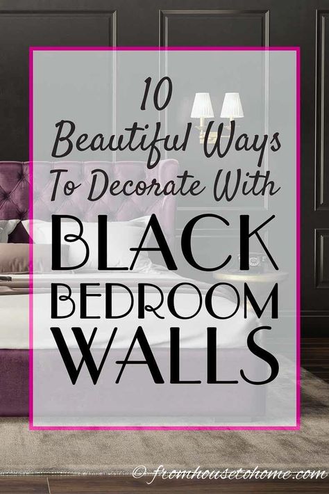 Black bedroom decor isn't always the first option that comes to mind when you're decorating a romantic bedroom. But these ideas and beautiful inspiration pictures will have you loving dark color schemes. I love the ones with gold accent colors, and white trim. #fromhousetohome #bedroom #bedroomideas #bedroomdecor #decorating #decoratingideas #bedroommakeover #masterbedroommakeover #interiordecoratingtips #diydecoratingideas Black Paint Bedroom Ideas, Bedroom Painting Ideas Accent Wall Master, Black Walls In Bedroom, Pink Master Bedrooms Decor, Black White And Pink Bedroom, Black And Pink Bedroom Ideas, Black Bedroom Walls, Pink And Black Bedroom Ideas, Pink And Gray Bedroom