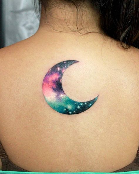 Tattoo Sonne, Cosmic Tattoo, Tattoo Moon, Crescent Moon Tattoo, Galaxy Tattoo, Moon Tattoo Designs, Watercolor Galaxy, Trendy Tattoo, Space Tattoo