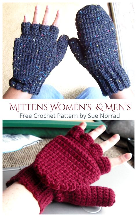 Easy Convertible Fingerless Gloves Free Crochet Patterns - DIY Magazine Fingerless Mittens Crochet, Crochet Fingerless Gloves Free Pattern, Crochet Gloves Free Pattern, Crochet Mitts, Crochet Mittens Free Pattern, Crochet Mittens Pattern, Gloves Crochet, Fingerless Gloves Crochet Pattern, Crochet Mignon