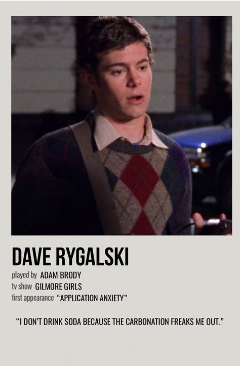 Dave Rygalski Aesthetic, Dave From Gilmore, Dave Gilmore Girls Aesthetic, Gilmore Girls Polaroid Poster, Gilmore Girls Posters, Dave Gilmore, Dave Rygalski, Gilmore Girls Poster, Gilmore Girls Characters