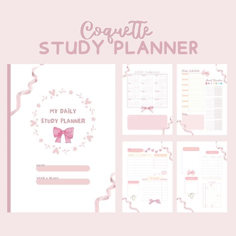 #study #planner #coquette #pink #productive #journal #organize Kawaii Planner Printables Free, Study Journal Ideas Student, Cute Study Planner, Planner Aesthetic Template, Study Planner Aesthetic, Wonyoungism School, School Planner Aesthetic, Aesthetic Study Planner, Coquette Planner