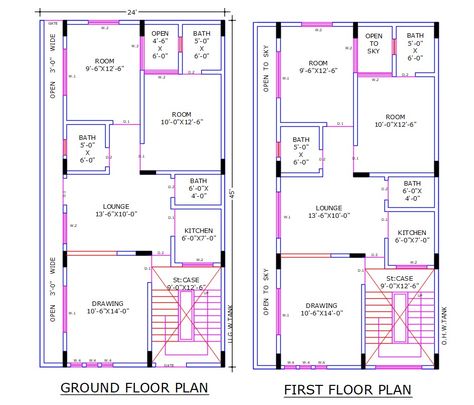 Ground Floor And First Floor House Plan, Ground Floor And First Floor Plan, Autocad Floor Plan With Dimensions, First Floor House Design, Autocad Layout, One Floor House Plans, Architecture Residence, Autocad Free, Autocad Floor Plan