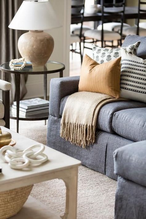 Magnolia Family Room Ideas, Pillow Colors For Grey Couch, Casual Family Room, Gray Sofa Living, Bria Hammel, Modern Tudor, Charcoal Sofa, Grey Sofa Living Room, Neutral Sofa