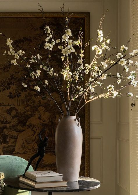 Tall Blossom Branch in Cream | Faux Flower Branches at Afloral.com | Afloral Tall Artificial Floral Arrangements, Vase Branches Decor, Quince Blossom, Branches In A Vase, Tall Flower Vase, Branch Centerpieces, Vase With Handles, Flower Branches, Wedding Altar