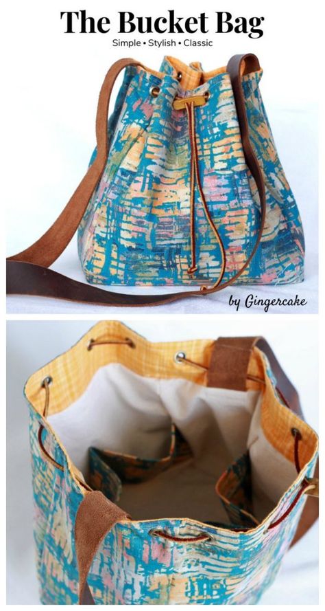 Sewing pattern for a bucket bag. This casual bag sewing pattern is ideal for those new to sewing bags and purses. This bucket bag sewing pattern can create a bag to wear cross body or sling over your shoulder. The drawstring bag sewing pattern has options for sewers to decide on their own materials, fabrics and finishes. An easy bucket bag sewing pattern for beginners. Casual shoulder bag to sew. #SewingPattern #EasySewingPattern #SewABag #BucketBagSewingPattern #BagSewingPattern #PurseSewingPat Bucket Bag Sewing Pattern, Drawstring Bag Sewing Pattern, Sewing Pattern For Beginners, Bucket Bag Pattern, Handbag Sewing Patterns, Bag Sewing Pattern, Bag Pattern Free, Modern Bag, Sewing Bags