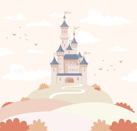 Fairy Castle Illustration, Whimsical Castle Drawing, Princess Castle Mural, Princess Castle Illustration, Fairytale Castle Drawing, Fairytale Castle Art, Fairytale Castle Illustration, Castle Illustration Fairytale, Fairytale Mural