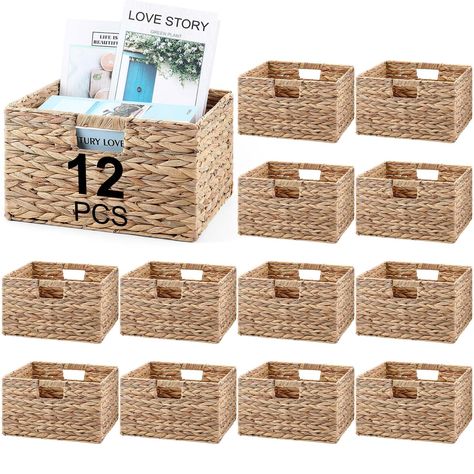 PRICES MAY VARY. Enough for Daily Use: measuring 13 x 13 x 8 inches/ 33 x 33 x 20 cm, these spacious woven baskets offer ample storage space for a variety of items; Whether you need to organize hand towels, toiletries, magazines, games, pet toys, or household items, these baskets are the suitable solution for organizing your home and keeping your belongings neatly stored; Note: More suitable for cabinets 13 inch and above Safe and Natural: mainly made from water hyacinth wicker, these baskets ar Laundry Bins, Cube Storage Bin, Shelf Baskets Storage, Shelves Wood, Wicker Storage, Cube Storage Bins, Square Baskets, Wicker Baskets Storage, Woven Baskets Storage