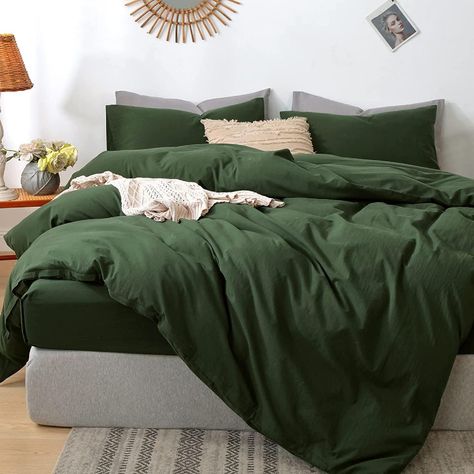 Forest Green Cotton Duvet Cover, Stonewashed cotton Bedding, Luxurious Cozy Comfy Soft Cotton Bedding Set King, Queen, Full Cotton Duvet Set Unique Duvet Covers, Green Bedding Set, Boho Bedding Sets, Green Duvet, Green Duvet Covers, Bedding Duvet, Cotton Bedding Sets, Green Bedding, Boho Bedding