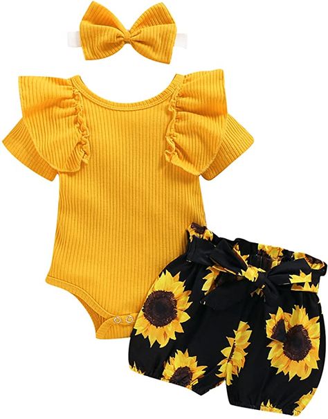 Amazon.com: 0-3 Months Newborn Baby Girl Clothes Infant Girl Stuff Romper Shorts Pants Sets Baby Girls' Clothing Baby Girl Outfits 3 Months for Gifts Yellow: Clothing, Shoes & Jewelry Parenting Photography, Top With Shorts, Headband Outfit, Baby Girl Shorts, Family Newborn, Short Sleeve Romper