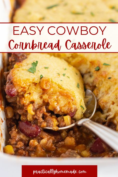 Essen, Cowboy Cornbread Casserole, Cowboy Cornbread, Cornbread Casserole Recipe, Cornbread Casserole, Fast Dinner Recipes, Beef Casserole Recipes, Fast Dinners, Beef Recipes Easy