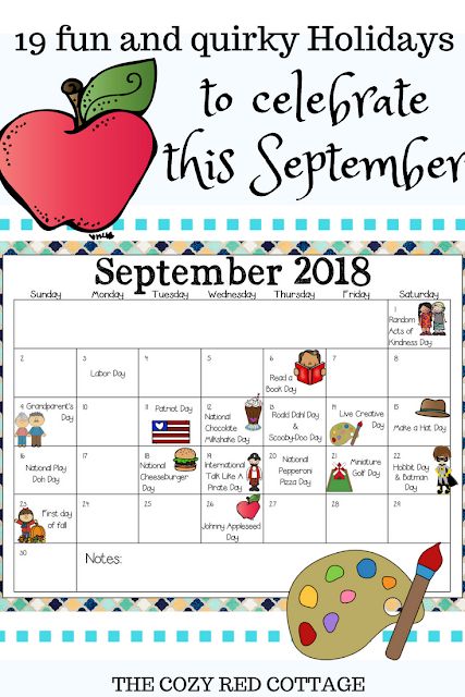 The Cozy Red Cottage: 19 Fun and Quirky Holidays to Celebrate with your Kids in September Special Days In September, National Food Day Calendar, Fun Holidays To Celebrate, Holidays In September, National Holiday Calendar, Funny Holidays, Monthly Celebration, September Holidays, Journal September