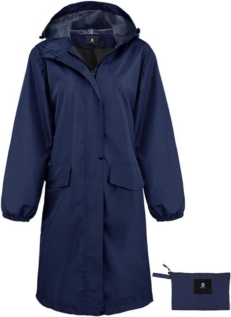 Amazon.com: SaphiRose Womens Long Hooded Rain Jacket Waterproof Lightweight Raincoat Windbreaker Deep Blue Large : Clothing, Shoes & Jewelry Rains Long Jacket, Long Rain Coat, Plastic Raincoat, Hooded Rain Jacket, Rain Poncho, Womens Windbreaker, Hooded Raincoat, Shearling Jacket, Petite Women