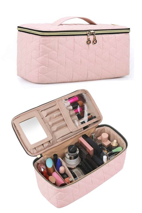 20 Best Travel Makeup Bags and Cosmetic Case Organizers of 2020 Organisation, Cute Makeup Bags Travel, Make Up Bags Ideas, Makeup Pouch Cosmetic Case, Travel Cosmetic Bag Organizers, Leather Makeup Pouch, Fancy Cosmetics, Penyimpanan Makeup, Makeup Pouches