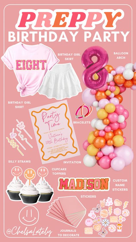 Preppy Birthday Decorations Ideas, Eighth Birthday Party Girl, Pink Birthday Party Theme Ideas, 8th Birthday Party Ideas For A Girl, Preppy Party Activities, Girl 11th Birthday Party Ideas, Preppy Birthday Party Ideas 12, Preppy Birthday Party Decor Ideas, Birthday Party Ideas 9 Girl