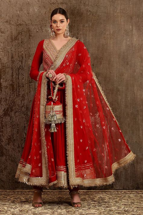 Buy Red Silk Chanderi Embroidery Dori V Neck Anarkali Set For Women by SHIKHAR SHARMA Online at Aza Fashions. Couture, Haute Couture, Red Anarkali Suits, V Neck Anarkali, Chanderi Anarkali, Suits For Women Indian, Red Anarkali, Indian Suit, Red Kurta