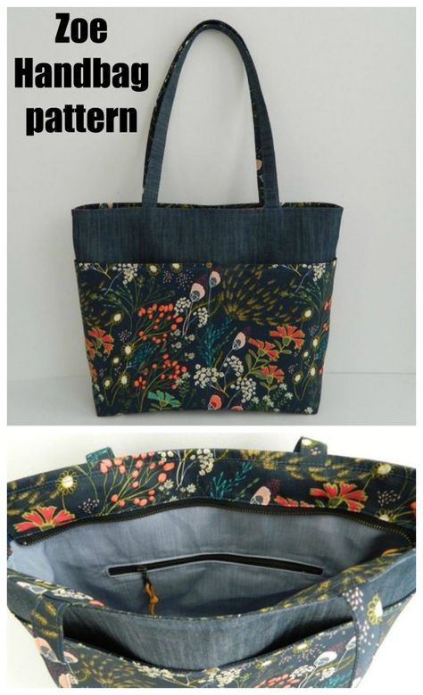 Couture, Tela, Zipper Top Tote Bag Sewing Patterns, Fabric Handbags Patterns Free Sewing, Sew Modern Bags, Free Handbag Patterns To Sew, Free Tote Bag Patterns With Pockets, Handbag Sewing Patterns Free, Zipper Tote Bag Pattern Free