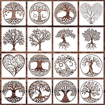 Amazon.com: Stencils For Crafts Tree Of Life Stencil, Flower Wall Stencil, Tree Of Life Crafts, Diy Christmas Gifts For Kids, Wood Burning Patterns Stencil, Bullet Pen, Tree Stencil, Stencils For Painting, Wood Decoration